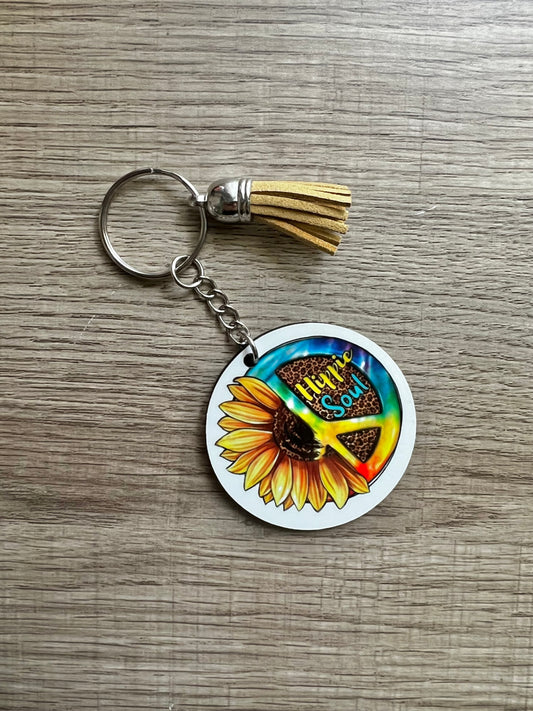 Hippie Soul Sunflower Peace Sign Keychain