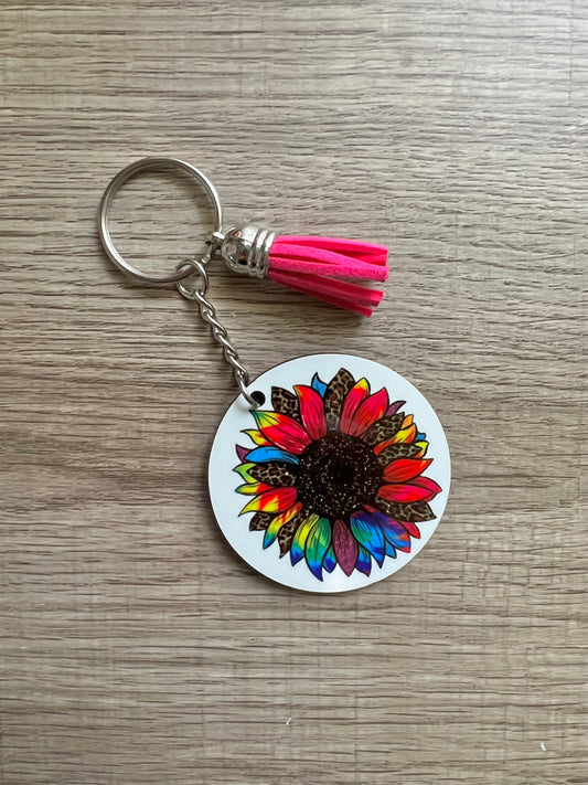 Neon Rainbow Sunflower Keychain