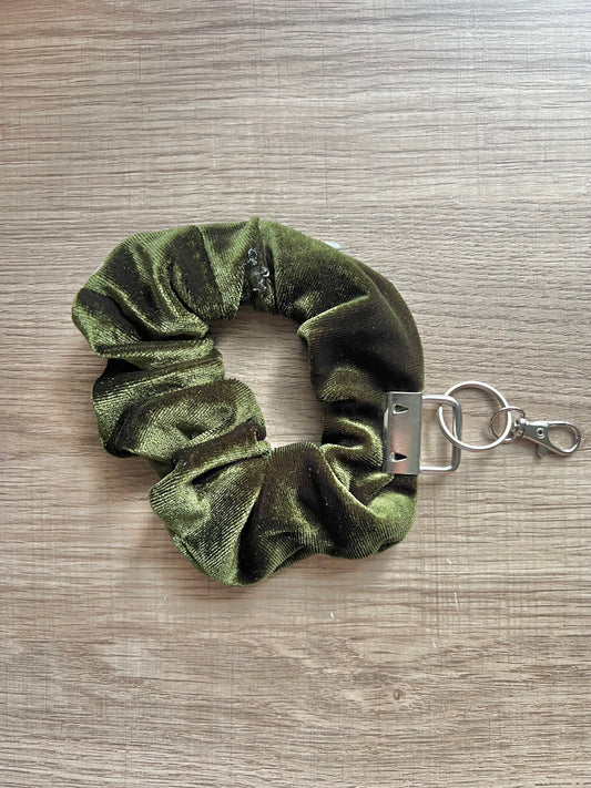 Pocket Scrunchie Wristlet Keychain - Olive Green Velvet