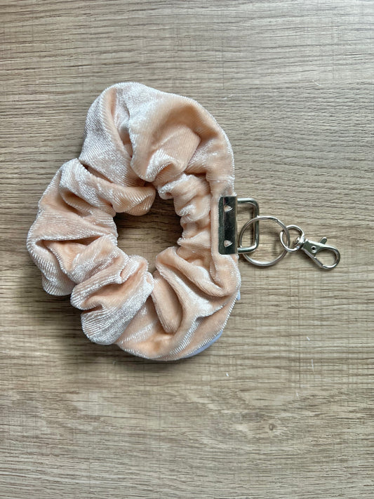 Pocket Scrunchie Wristlet Keychain - Beige Velvet