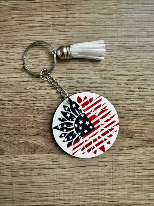 American Flag Sunflower Keychain