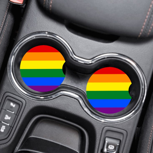 Car Cup Holder Coasters - LGBTQ+ Rainbow Pride Flag