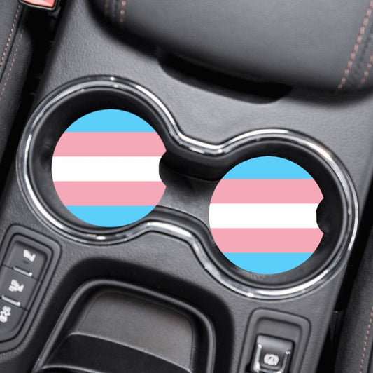 Car Cup Holder Coasters - Transgender Pride Flag