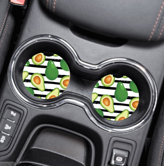 Car Cup Holder Coasters - Avocado, Stripes