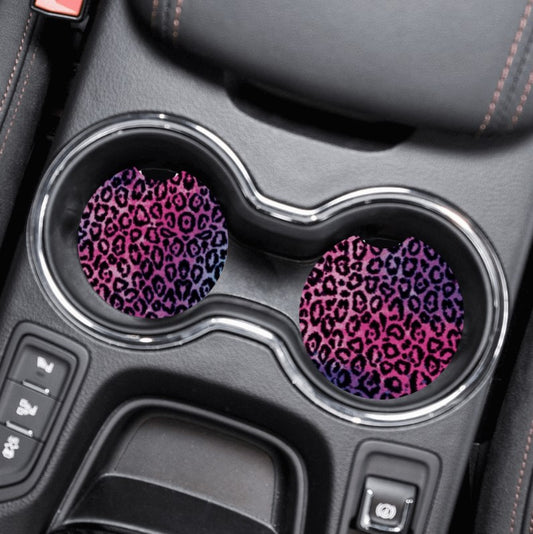 Car Cup Holder Coasters - Cheetah/Leopard, Purple, Pink, Blue