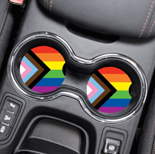Car Cup Holder Coasters - LGBTQIA+ Progress Pride Flag