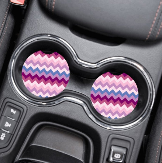 Car Cup Holder Coasters - Chevron, Pink, Purple & Blue